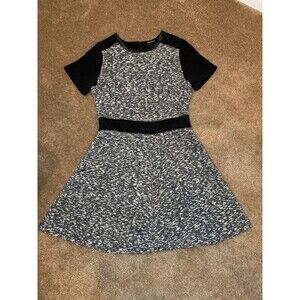 Club Monaco Knit Skater Dress Black Grey Knit Dress Faux Leather Trim  Size 4